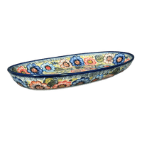 A picture of a Polish Pottery Oval Dish, 8.5" x 13.75", WR (WR13E) in "Rainbow Field" by W.R. Ceramika | WR13E-WR54 as shown at PolishPotteryOutlet.com/products/wr-8-5-x-13-75-oval-dish-rainbow-field-wr13e-wr54