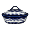 Polish Pottery Zaklady 12.5" x 10" Large Covered Baker (Petite Floral Peacock) | Y1158-A166A at PolishPotteryOutlet.com