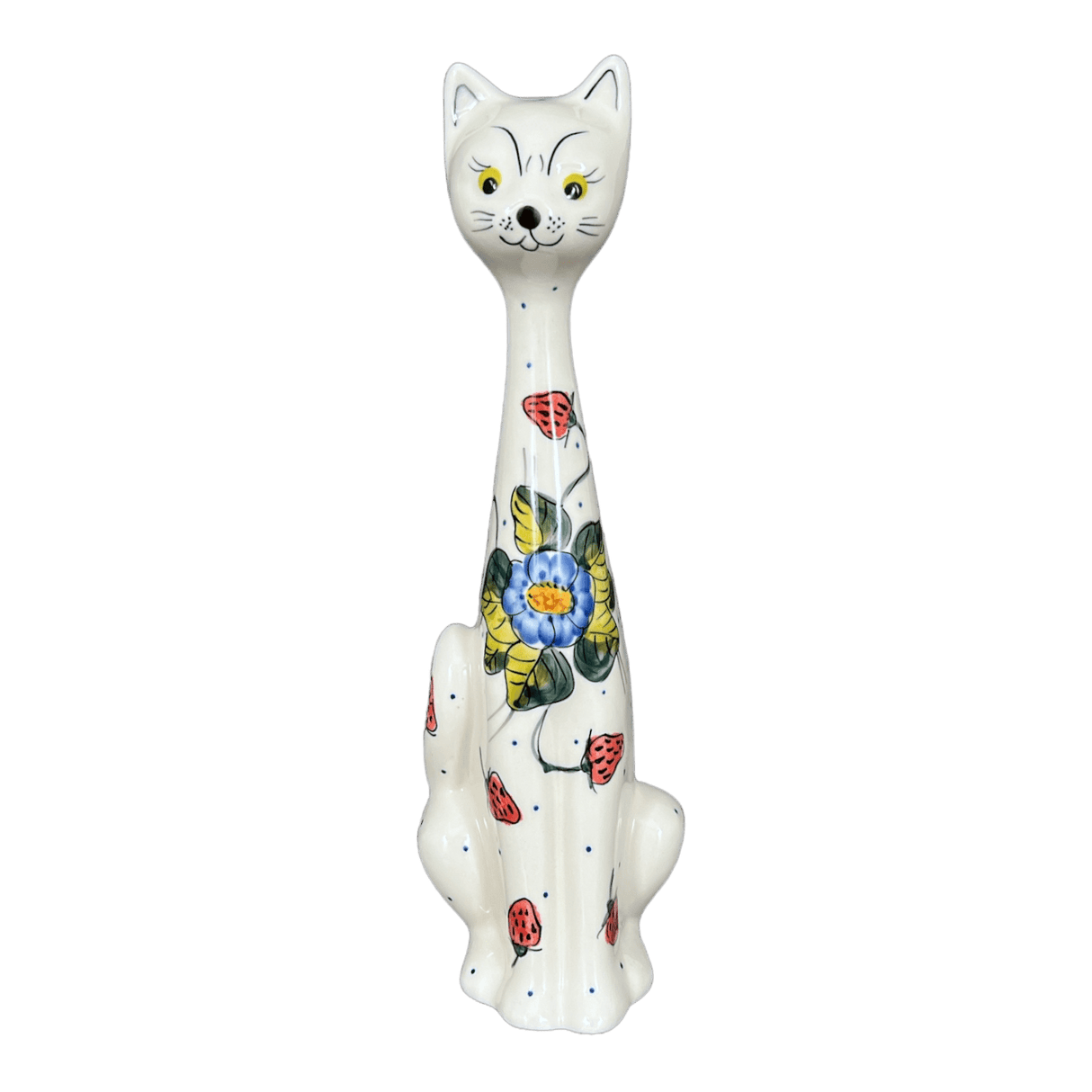 Figurine, Tall Cat, 12.5", WR (WR40A) in "Strawberries & Blossoms" by W.R. Ceramika | WR40A-WR2