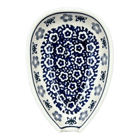 A picture of a Polish Pottery Spoon Rest, Small, 3.5" in "Butterfly Border" by Manufaktura | P093T-P249 as shown at PolishPotteryOutlet.com/products/spoon-rest-butterfly-border-p093t-p249