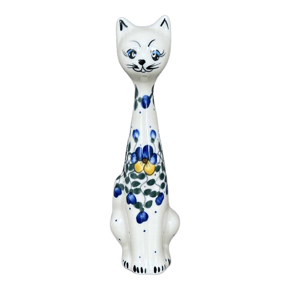 Figurine, Tall Cat, 9.5", WR (WR40C) in "Pansy Wreath" by W.R. Ceramika | WR40C-EZ2