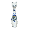 Polish Pottery Figurine, Tall Cat, 9.5", WR (WR40C) in "Pansy Wreath" by W.R. Ceramika | WR40C-EZ2 at PolishPotteryOutlet.com