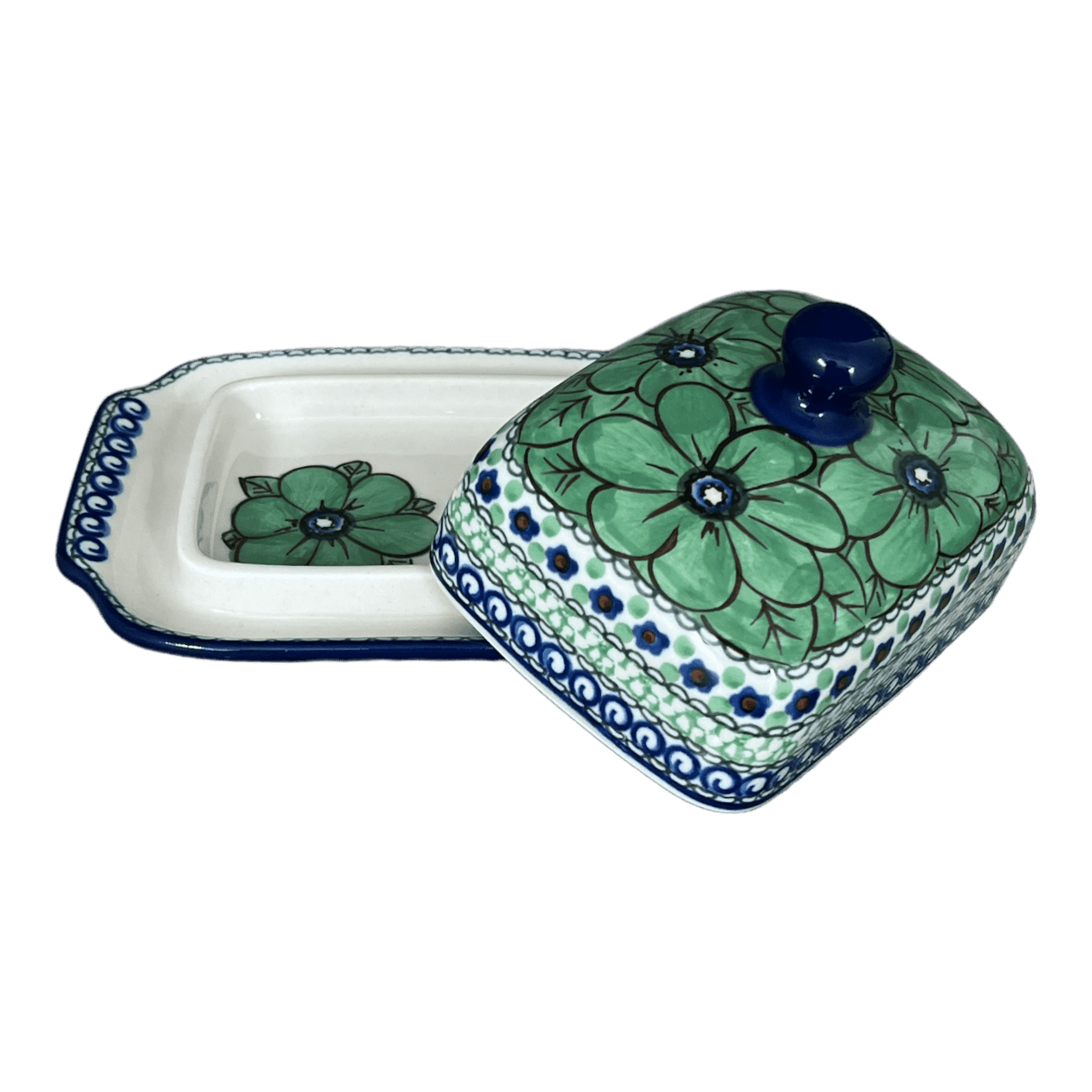 Butter Dish, 7" x 5.5" in "Green Goddess" by Ceramika Artystyczna | A295-U408A