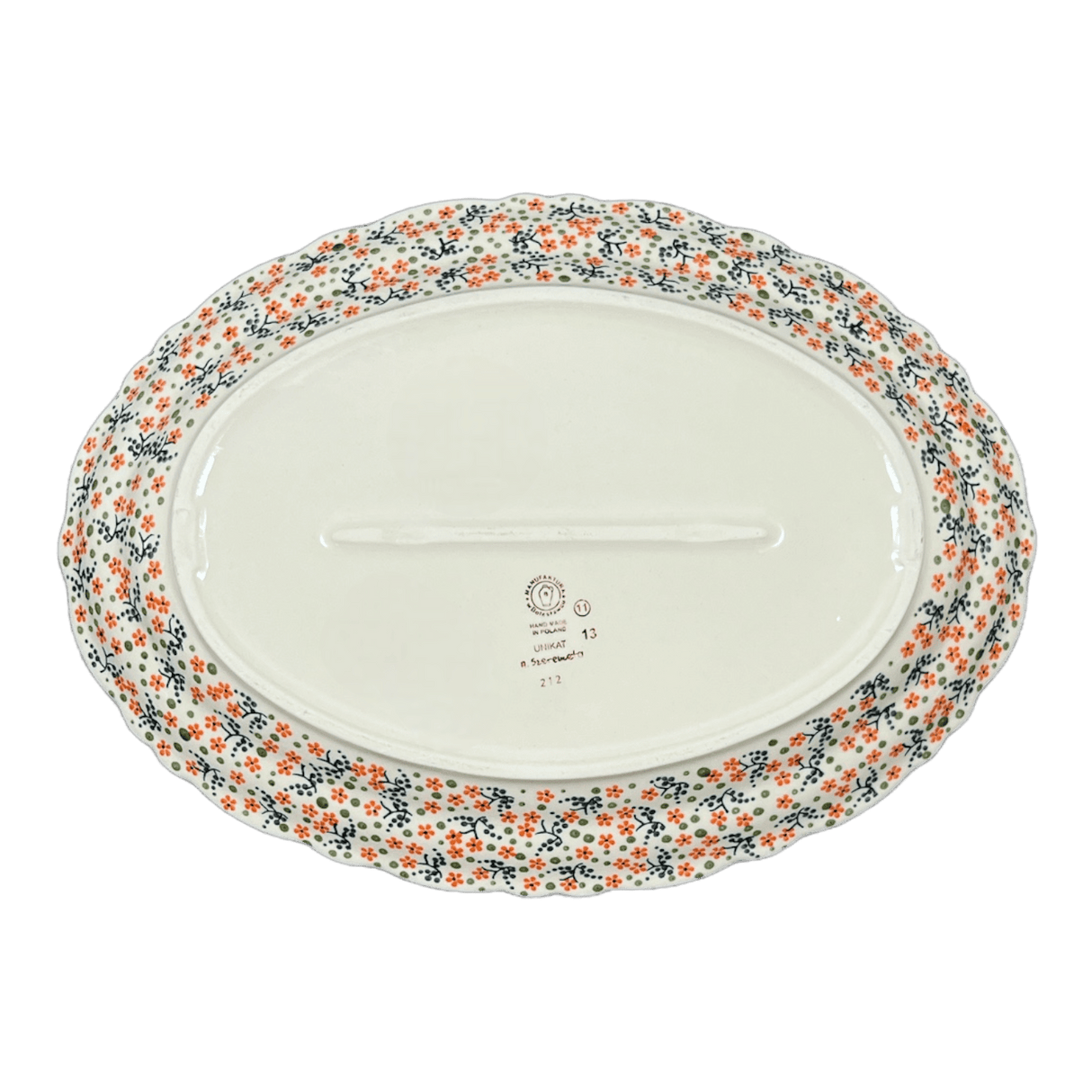 Platter, Oval, Scalloped, 16.75" x 12.25" Large in "Peach Blossoms" by Manufaktura | P165S-AS46