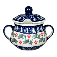A picture of a Polish Pottery 3.5" Traditional Sugar Bowl (Holiday Cheer) | C015T-NOS2 as shown at PolishPotteryOutlet.com/products/3-5-the-traditional-sugar-bowl-holiday-cheer-c015t-nos2