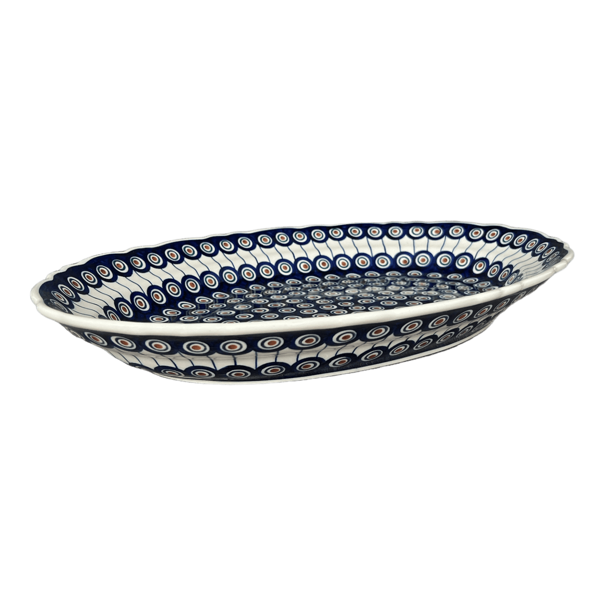 Platter, Oval, Scalloped, 16.75" x 12.25" Large in "Peacock in Line" by Manufaktura | P165T-54A