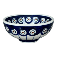 A picture of a Polish Pottery Dipping Bowl (Peacock in Line) | M153T-54A as shown at PolishPotteryOutlet.com/products/4-25-dipping-bowl-peacock-in-line-m153t-54a