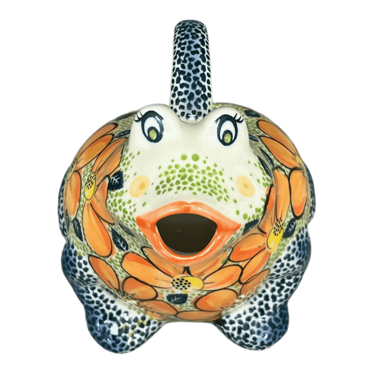 Frog Watering Can, 40 oz in "Orange Daisy" by Galia | GZW23-AP