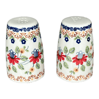 A picture of a Polish Pottery 3.75" Salt and Pepper (Mediterranean Blossoms) | S086S-P274 as shown at PolishPotteryOutlet.com/products/3-75-salt-and-pepper-mediterranean-blossoms-s086s-p274