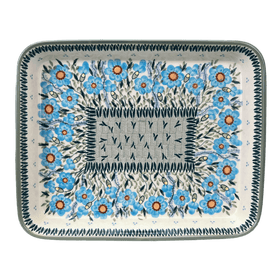 Polish Pottery Baker, Rectangular, 10" x 13" in "Baby Blue Blossoms - Solid Rim" by Manufaktura | P105S-JS49A Additional Image at PolishPotteryOutlet.com