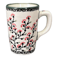 A picture of a Polish Pottery Mug, Pluton Mug, 12 oz in "Cherry Blossoms - Solid Rim" by Manufaktura | K096S-DPGJA as shown at PolishPotteryOutlet.com/products/pluton-mug-cherry-blossoms-solid-rim-k096s-dpgja