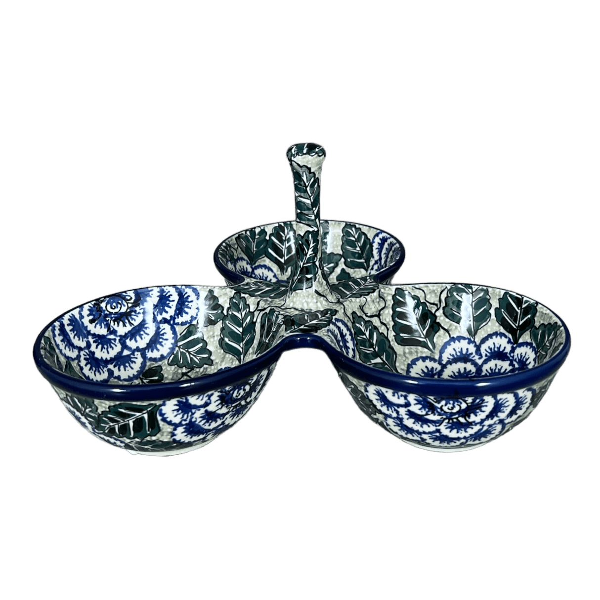 Bowl, Round, 3-Bowl, Divided Server in "Blue Dahlia" by Ceramika Artystyczna | AB34-U1473