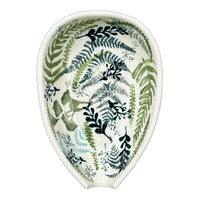 A picture of a Polish Pottery Spoon Rest, Small, 3.5" in "Scattered Ferns" by Manufaktura | P093S-GZ39 as shown at PolishPotteryOutlet.com/products/spoon-rest-scattered-ferns-p093s-gz39