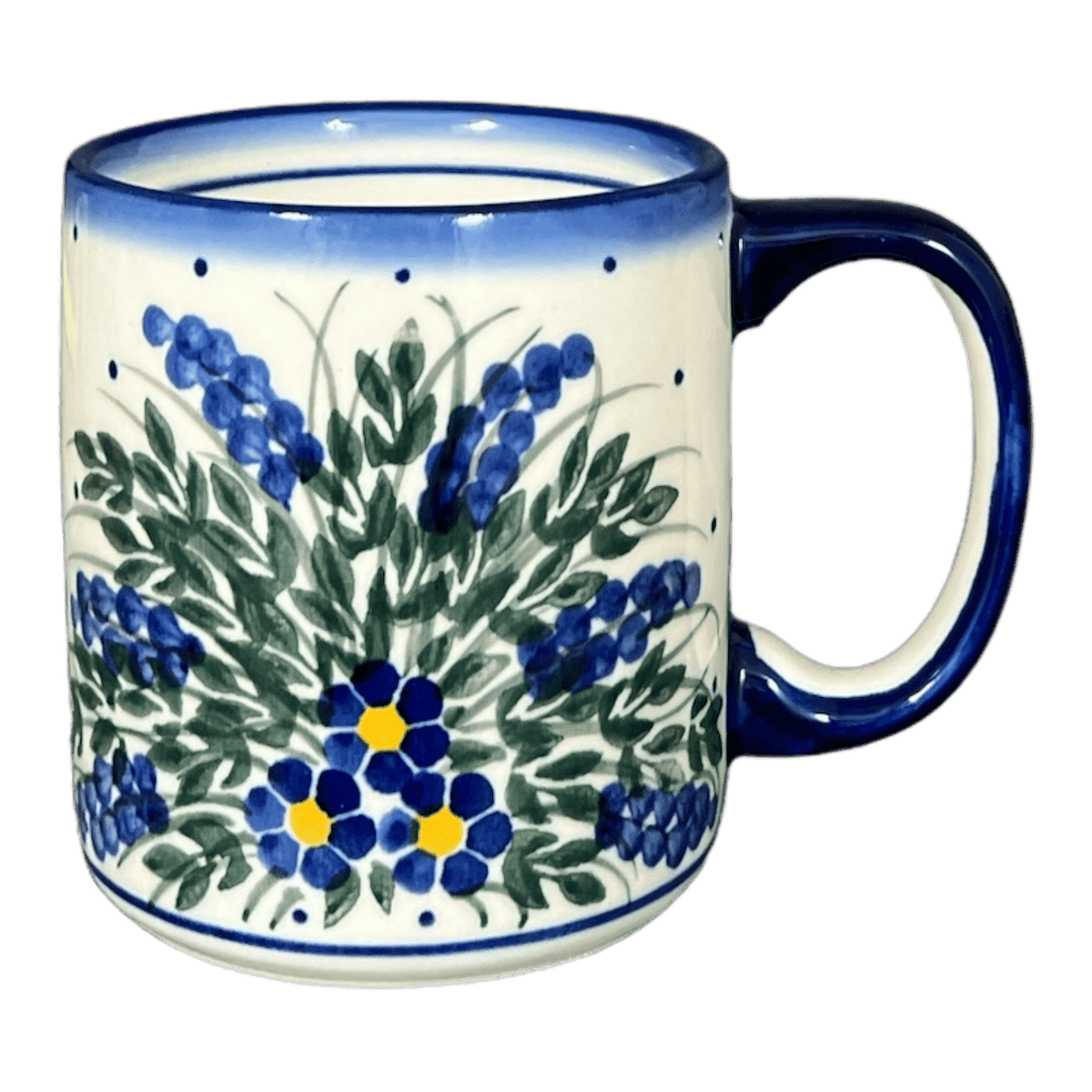 Mug, Straight Mug, 12 oz, WR (WR14E) in "Delphinium Spray" by W.R. Ceramika | WR14E-BW3