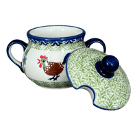 A picture of a Polish Pottery 3.5" Traditional Sugar Bowl (Chicken Dance) | C015U-P320 as shown at PolishPotteryOutlet.com/products/3-5-the-traditional-sugar-bowl-chicken-dance-c015u-p320