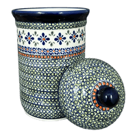 A picture of a Polish Pottery Container, 2 Liter in "Emerald Mosaic" by Zaklady | Y1244-DU60 as shown at PolishPotteryOutlet.com/products/2-liter-container-emerald-mosaic-y1244-du60