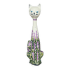 Polish Pottery Figurine, Tall Cat, 12.5", WR (WR40A) in "Lavender Fields" by W.R. Ceramika | WR40A-BW4 at PolishPotteryOutlet.com