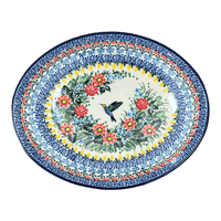 A picture of a Polish Pottery Dish, Oval, 10.25" in "Hummingbird Bouquet" by Ceramika Artystyczna | AC93-U3357 as shown at PolishPotteryOutlet.com/products/10-25-oval-dish-hummingbird-bouquet-ac93-u3357