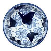 A picture of a Polish Pottery Dipping Bowl (Blue Butterfly) | M153U-AS58 as shown at PolishPotteryOutlet.com/products/4-25-dipping-bowl-blue-butterfly-m153u-as58