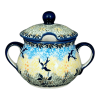 A picture of a Polish Pottery 3.5" Traditional Sugar Bowl (Soaring Swallows) | C015S-WK57 as shown at PolishPotteryOutlet.com/products/the-traditional-sugar-bowl-soaring-swallows