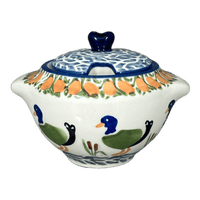 A picture of a Polish Pottery 3" Sugar Bowl (Ducks in a Row) | C003U-P323 as shown at PolishPotteryOutlet.com/products/3-sugar-bowl-ducks-in-a-row-c003u-p323