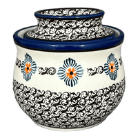 A picture of a Polish Pottery Butter Crock, 4.5" x 3.5" in "Mesa Verde Midnight" by Zaklady | Y1512-A1159A as shown at PolishPotteryOutlet.com/products/butter-crock-mesa-verde-midnight-y1512-a1159a