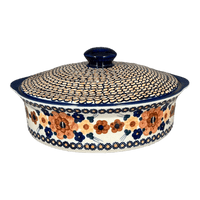 A picture of a Polish Pottery Baker, Round, with Lid, 9" in "Bouquet in a Basket" by Manufaktura | Z129S-JZK as shown at PolishPotteryOutlet.com/products/9-round-baker-with-lid-bouquet-in-a-basket-z129s-jzk