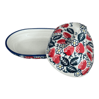 A picture of a Polish Pottery Fancy Butter Dish (Strawberry Fields) | M077U-AS59 as shown at PolishPotteryOutlet.com/products/7-x-5-fancy-butter-dish-strawberry-fields-m077u-as59