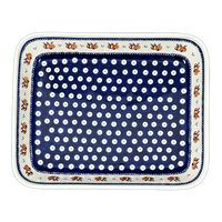 A picture of a Polish Pottery Baker, Rectangular, 9" x 11.75" in "Persimmon Dot" by Zaklady | Y371A-D479 as shown at PolishPotteryOutlet.com/products/9-x-11-75-rectangular-baker-persimmon-dot-y371a-d479