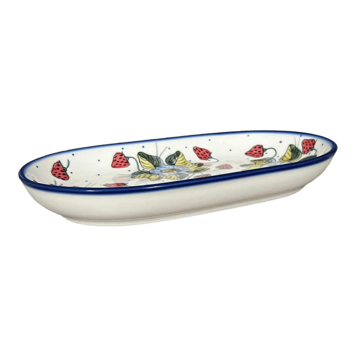 Plate, Roaster, Oval, 7" x 11", WR (WR13B) in "Strawberries & Blossoms" by W.R. Ceramika | WR13B-WR2