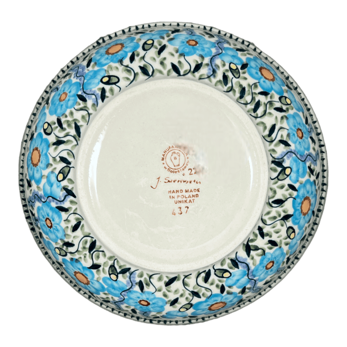 Bowl, Round, 8.5" in "Baby Blue Blossoms - Solid Rim" by Manufaktura | M135S-JS49A