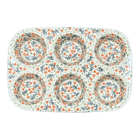 A picture of a Polish Pottery Muffin Pan, 8.5" x 12.5" in "Peach Blossoms" by Manufaktura | F093S-AS46 as shown at PolishPotteryOutlet.com/products/muffin-pan-peach-blossoms-f093s-as46