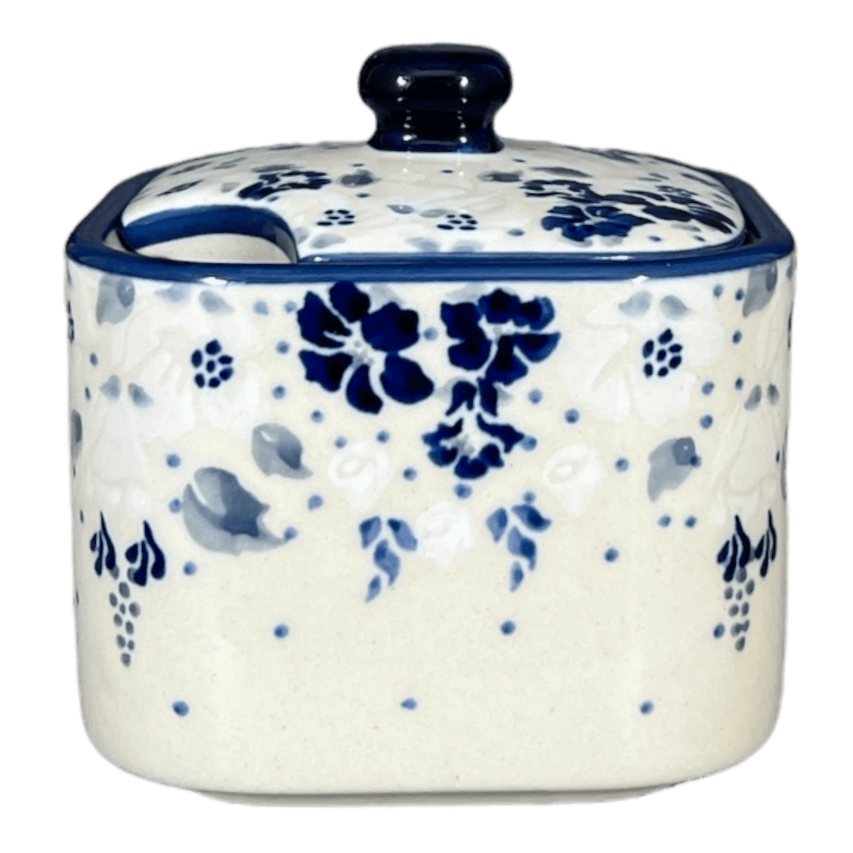 Bowl, Square, Sugar Bowl, 3.5" in "Blue & White Trumpet Vines" by Manufaktura | C030U-JZ43