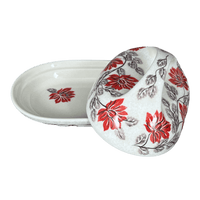 A picture of a Polish Pottery Fancy Butter Dish (Evening Blossoms) | M077S-KS01 as shown at PolishPotteryOutlet.com/products/fancy-butter-dish-evening-blossoms-m077s-ks01