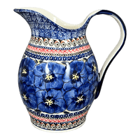 A picture of a Polish Pottery Zaklady 1.7 Liter Fancy Pitcher (Bloomin' Sky) | Y1160-ART148 as shown at PolishPotteryOutlet.com/products/1-7-liter-fancy-pitcher-bloomin-sky-y1160-art148