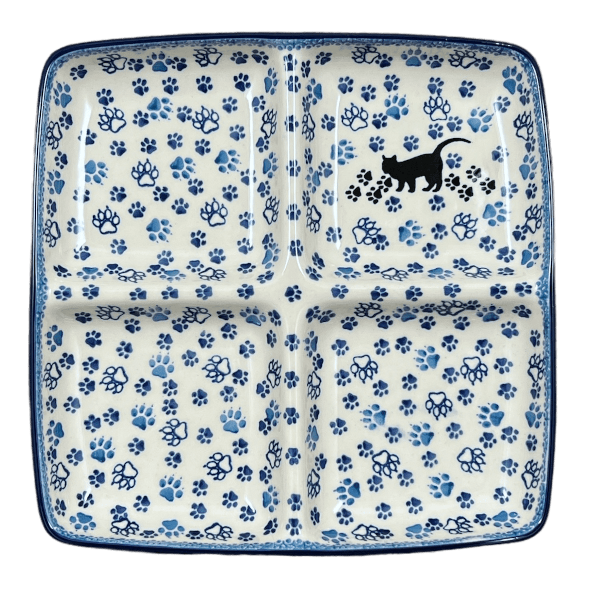 Divided Square Dish, 9.75" in "Cat Tracks" by Ceramika Artystyczna | AB40-1771