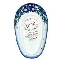 A picture of a Polish Pottery WR 3.5" x 5" Spoon Rest (Delphinium Spray) | WR55D-BW3 as shown at PolishPotteryOutlet.com/products/3-5-x-5-spoon-rest-delphinium-spray-wr55d-bw3