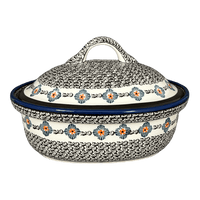 A picture of a Polish Pottery Baker, Covered, 12.5" x 10" Large in "Mesa Verde Midnight" by Zaklady | Y1158-A1159A as shown at PolishPotteryOutlet.com/products/12-5-x-10-large-covered-baker-mesa-verde-midnight-y1158-a1159a