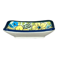 A picture of a Polish Pottery Sauce Dish, Rectangular, 3.75" x 2.75" Tiny in "Sunny Meadow" by Zaklady | Y2024-ART332 as shown at PolishPotteryOutlet.com/products/3-75-x-2-75-tiny-rectangular-sauce-dish-sunny-meadow-y2024-art332