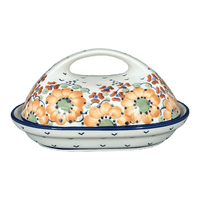 A picture of a Polish Pottery Fancy Butter Dish (Autumn Harvest) | M077S-LB as shown at PolishPotteryOutlet.com/products/7-x-5-fancy-butter-dish-autumn-harvest-m077s-lb