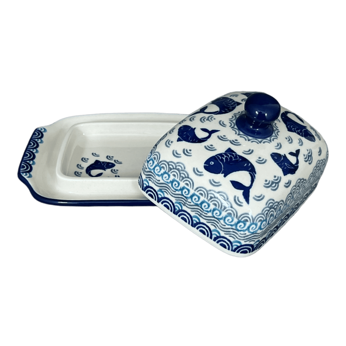 Butter Dish, 7" x 5.5" in "Koi Pond" by Ceramika Artystyczna | A295-2372X