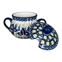 A picture of a Polish Pottery 3.5" Traditional Sugar Bowl (Iris) | C015S-BAM as shown at PolishPotteryOutlet.com/products/3-5-the-traditional-sugar-bowl-iris-c015s-bam