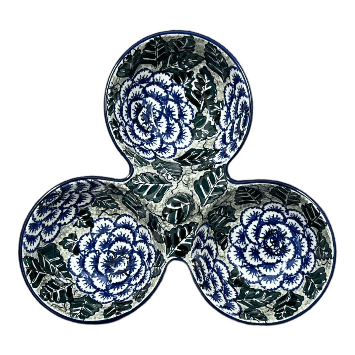 Bowl, Round, 3-Bowl, Divided Server in "Blue Dahlia" by Ceramika Artystyczna | AB34-U1473