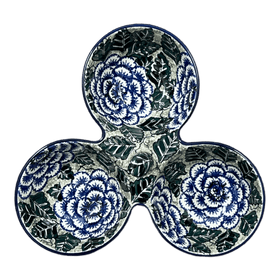 Polish Pottery Bowl, Round, 3-Bowl, Divided Server in "Blue Dahlia" by Ceramika Artystyczna | AB34-U1473 Additional Image at PolishPotteryOutlet.com