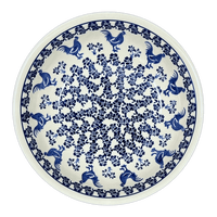 A picture of a Polish Pottery Zaklady 10" Shallow Serving Bowl (Rooster Blues) | Y1013A-D1149 as shown at PolishPotteryOutlet.com/products/10-shallow-serving-bowl-rooster-blues-y1013a-d1149