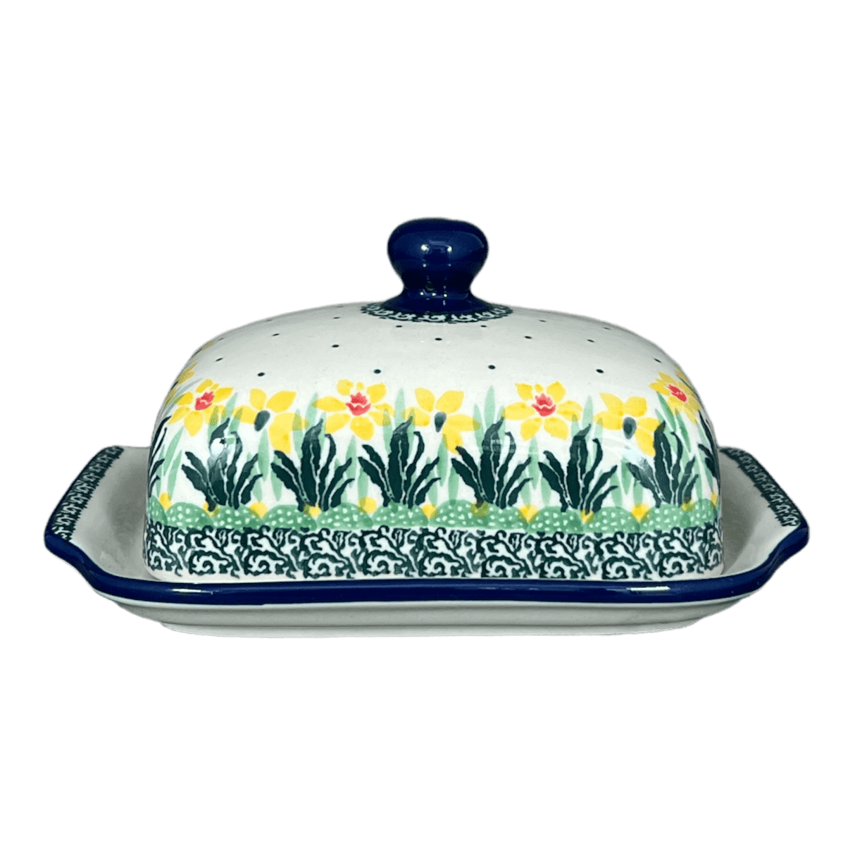 Butter Dish, 7" x 5.5" in "Daffodils in Bloom" by Ceramika Artystyczna | A295-2122X