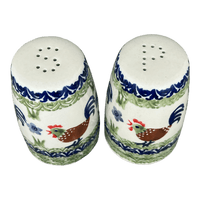 A picture of a Polish Pottery 3.75" Salt and Pepper (Chicken Dance) | S086U-P320 as shown at PolishPotteryOutlet.com/products/3-75-salt-and-pepper-chicken-dance-s086u-p320