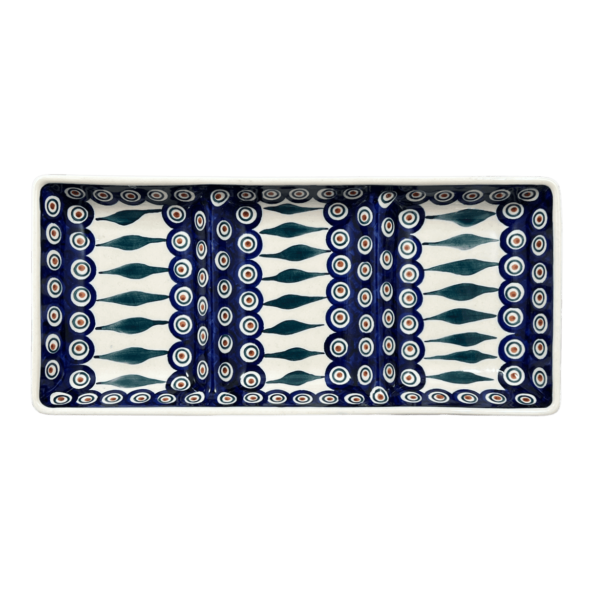 Dish, Divided, 3 Section, 14" x 6.5" in "Peacock" by Manufaktura | P155T-54