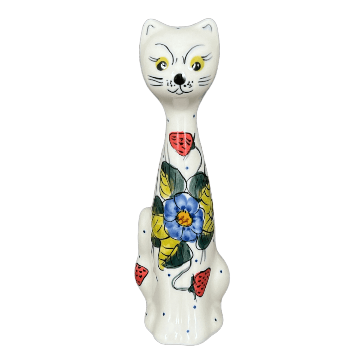 Figurine, Tall Cat, 8", WR (WR40B) in "Strawberries & Blossoms" by W.R. Ceramika | WR40B-WR2