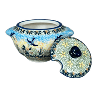 A picture of a Polish Pottery 3" Sugar Bowl (Soaring Swallows) | C003S-WK57 as shown at PolishPotteryOutlet.com/products/3-sugar-bowl-soaring-swallows-c003s-wk57